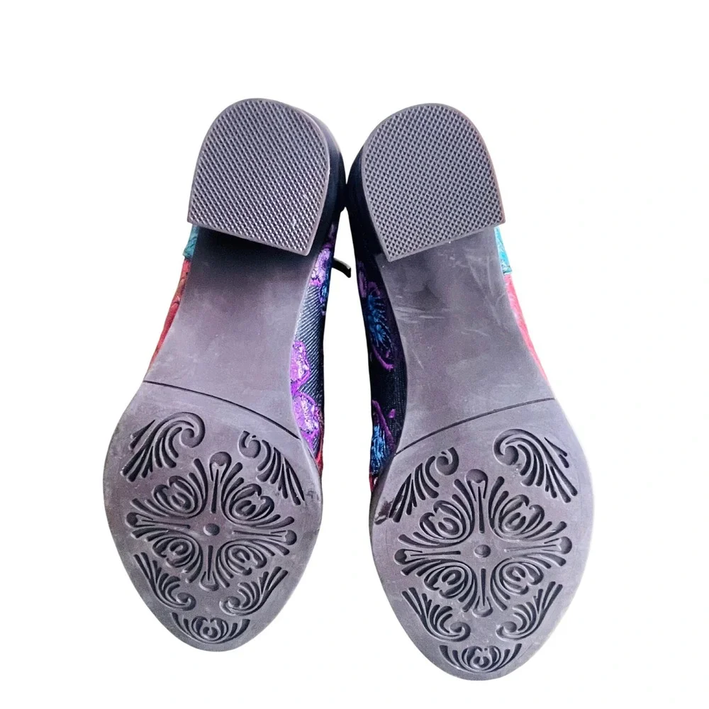 Socofy Patchwork Butterfly Embroidered Ankle‎ Boots Floral Block Heel 36 US 5.5